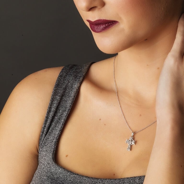 Shanore Sterling Silver Swarovski Celtic Cross Necklace