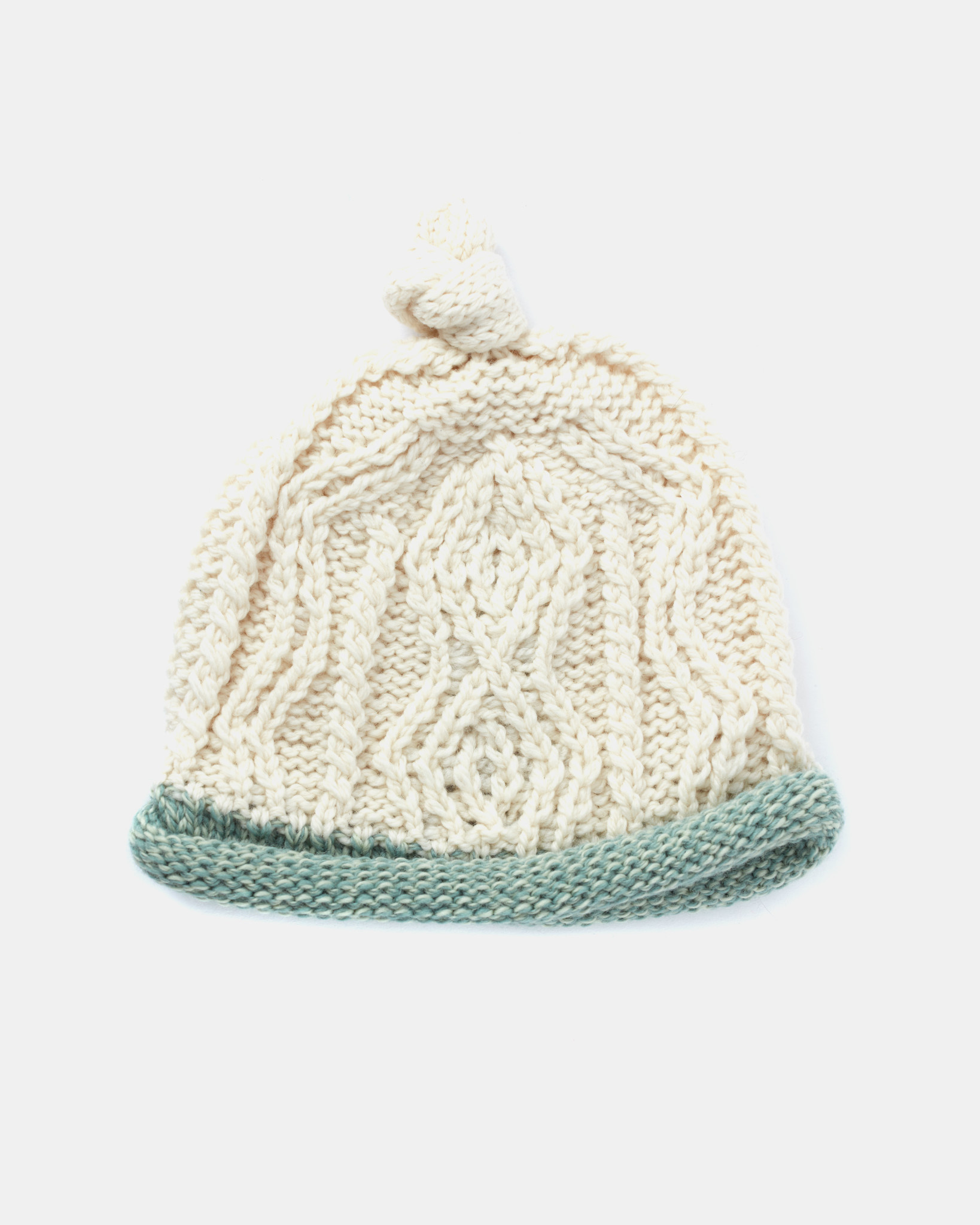 Aran Woollen Mills Wool Baby Hat: Sage and Natural