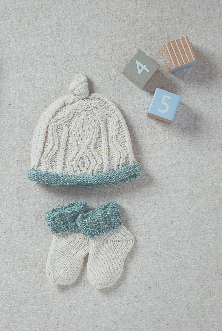 Aran Woollen Mills Wool Baby Hat: Sage and Natural