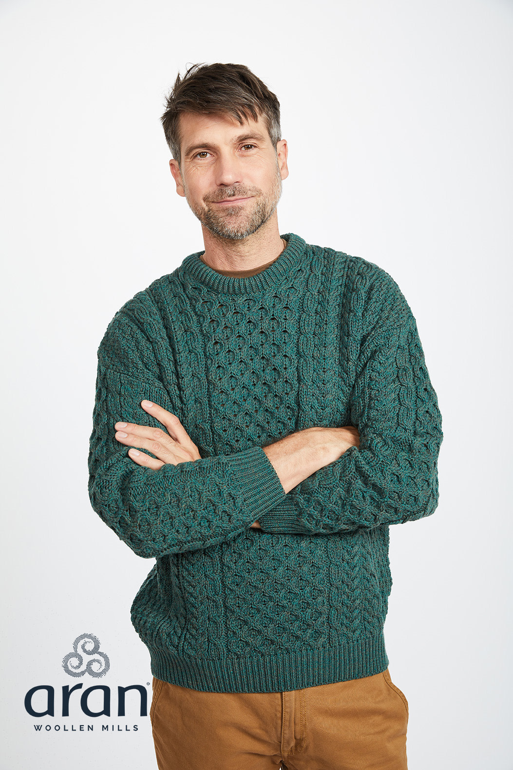 Aran Woollen Mills Classic Connemara Green Wool Sweater