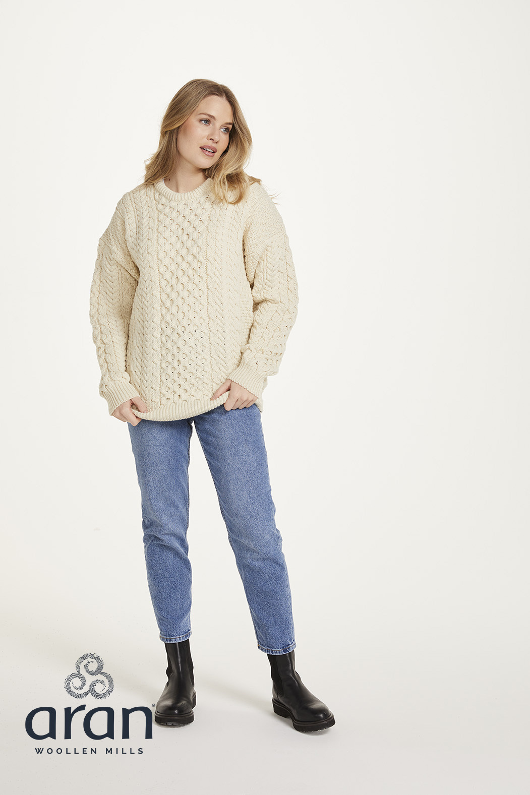 Aran Woollen Mills Classic Aran Natural Wool Sweater