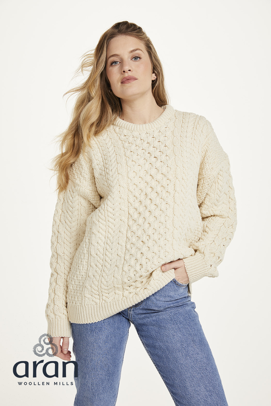 Aran Woollen Mills Classic Aran Natural Wool Sweater