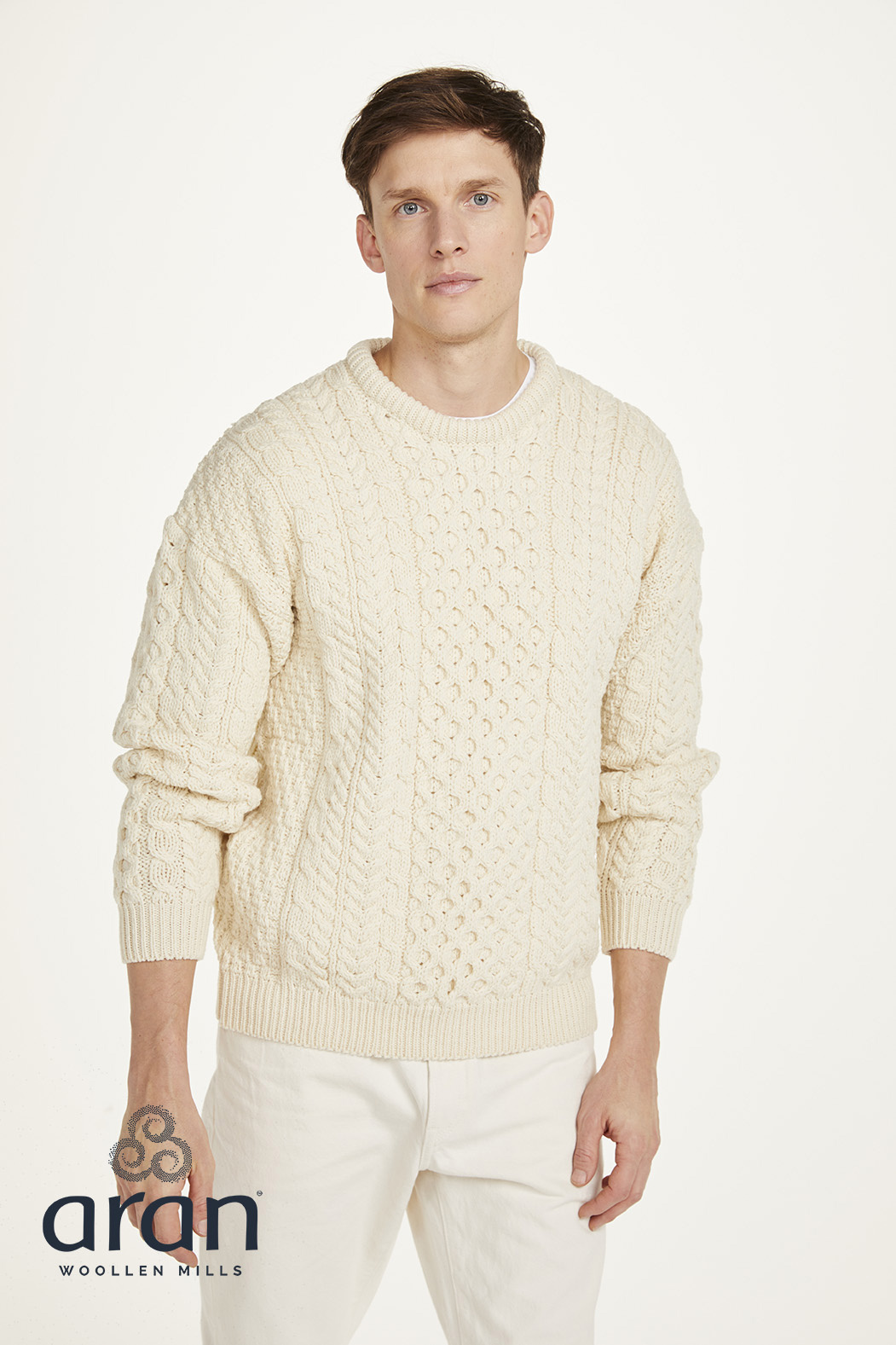 Aran Woollen Mills Classic Aran Natural Wool Sweater