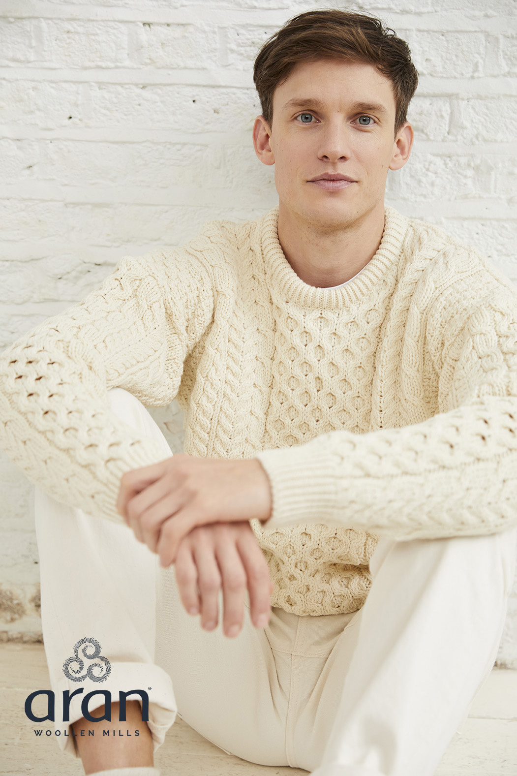 Aran Woollen Mills Classic Aran Natural Wool Sweater