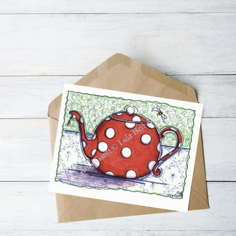 Lula Bell Cards & Gifts Get Well Card- Red Polkadot Teapot