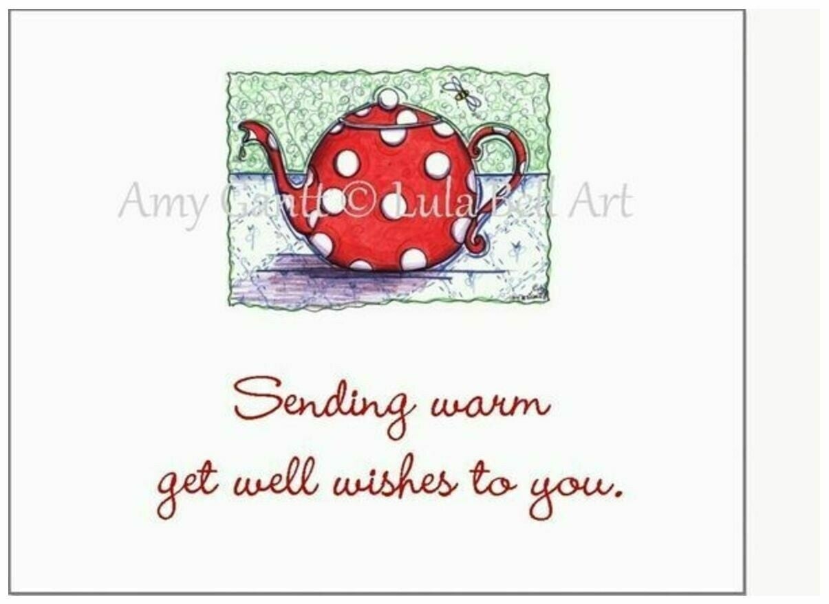 Lula Bell Cards & Gifts Get Well Card- Red Polkadot Teapot