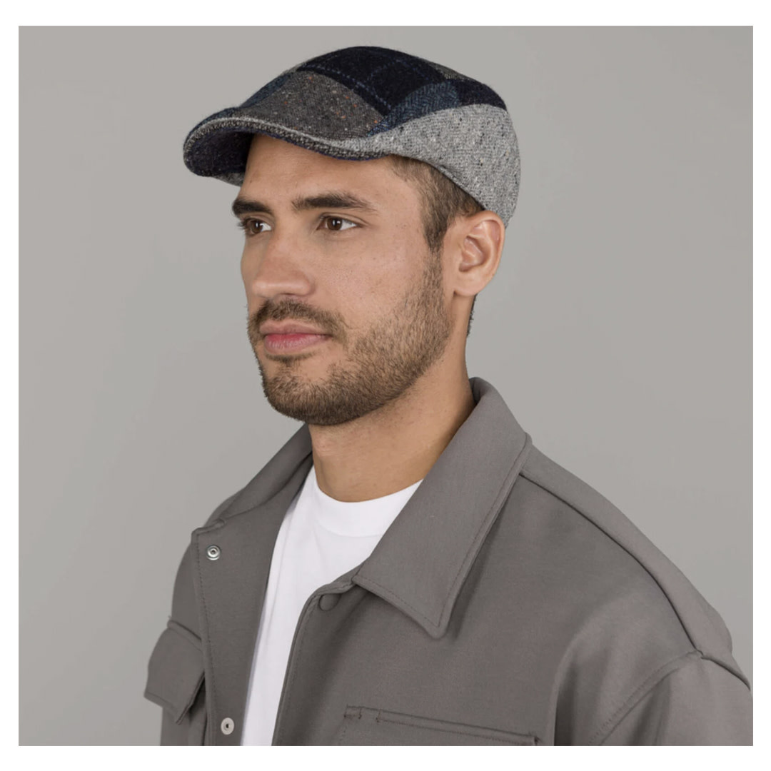 Hanna Hats Donegal Touring Cap Grey/Blue Patchwork:
