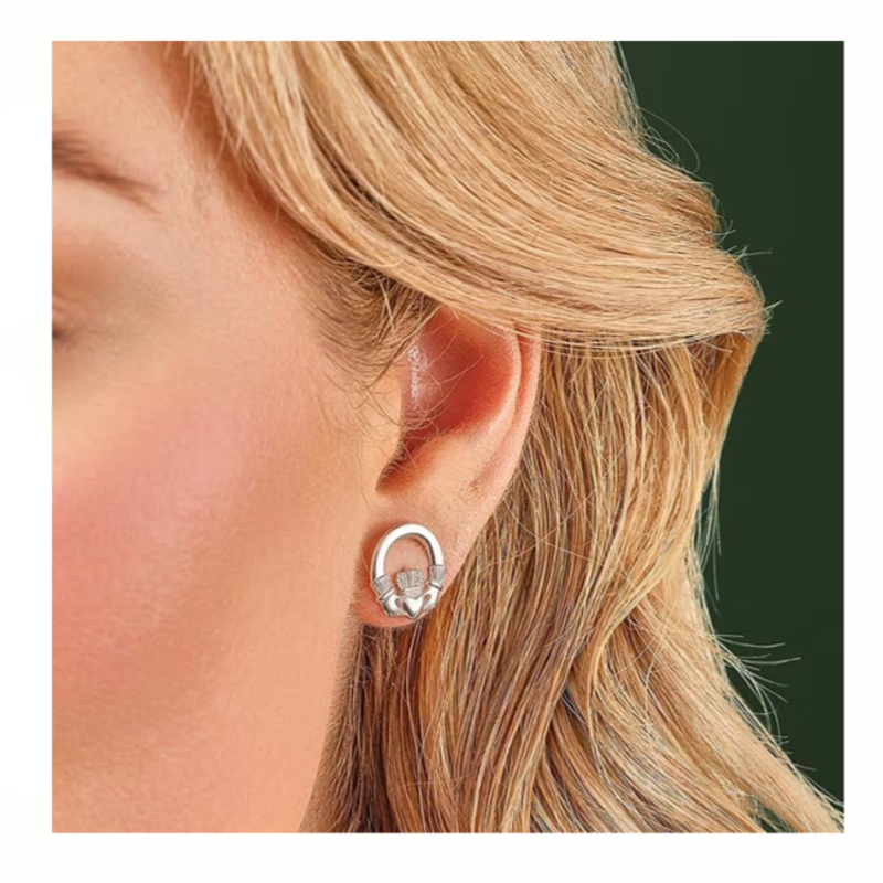 Solvar Sterling Silver Claddagh Stud Earrings