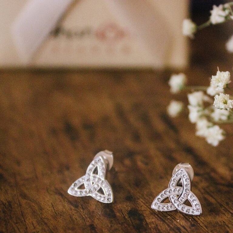 Shanore Silver Trinity Knot Studs Swarovski Earrings