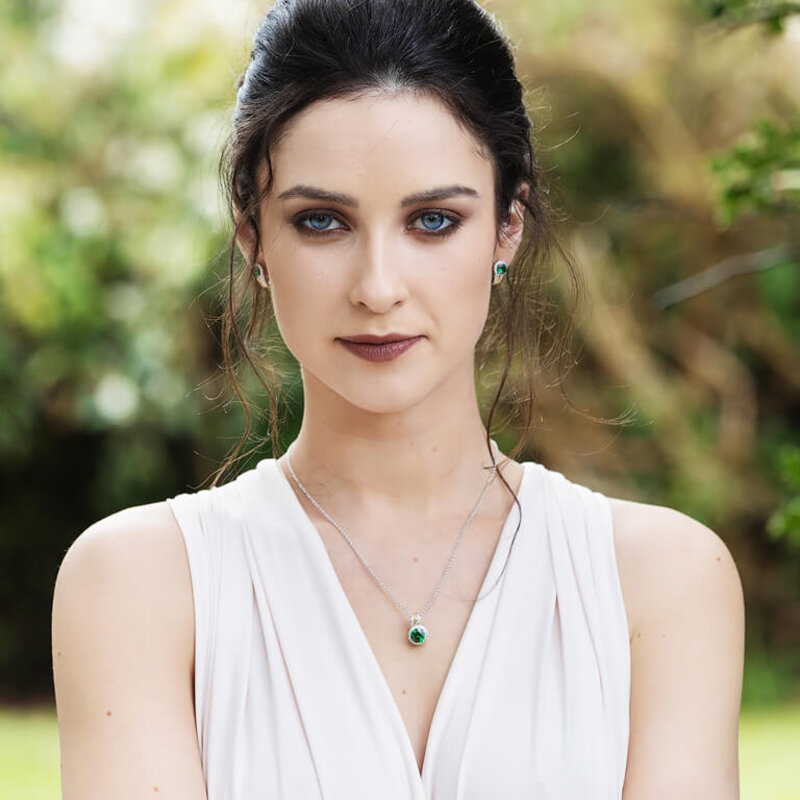 Shanore S/S Round Halo Green/CZ Necklace