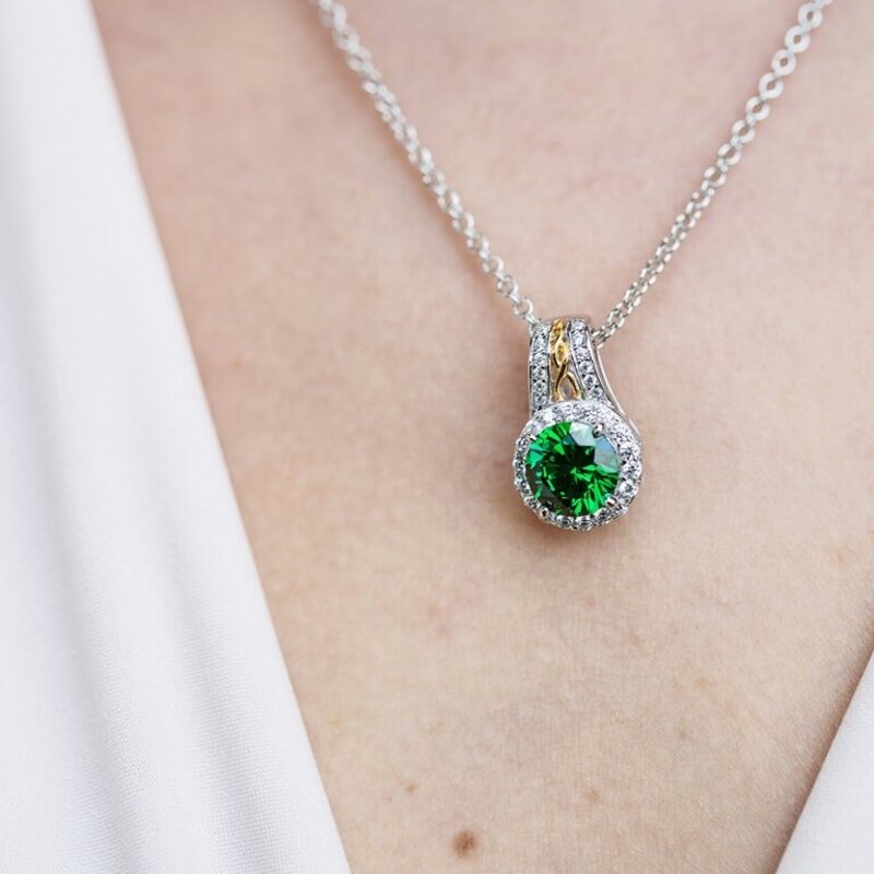 Shanore S/S Round Halo Green/CZ Necklace