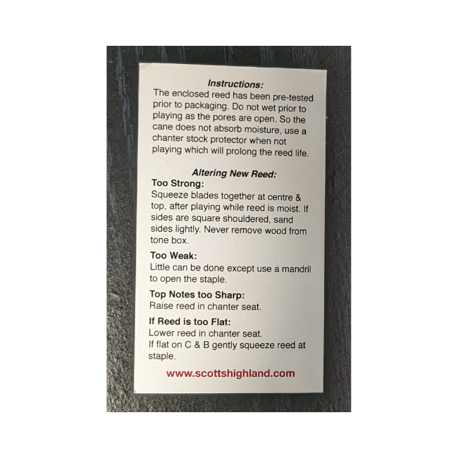 Scott's Highland Shepherd Chanter Reed