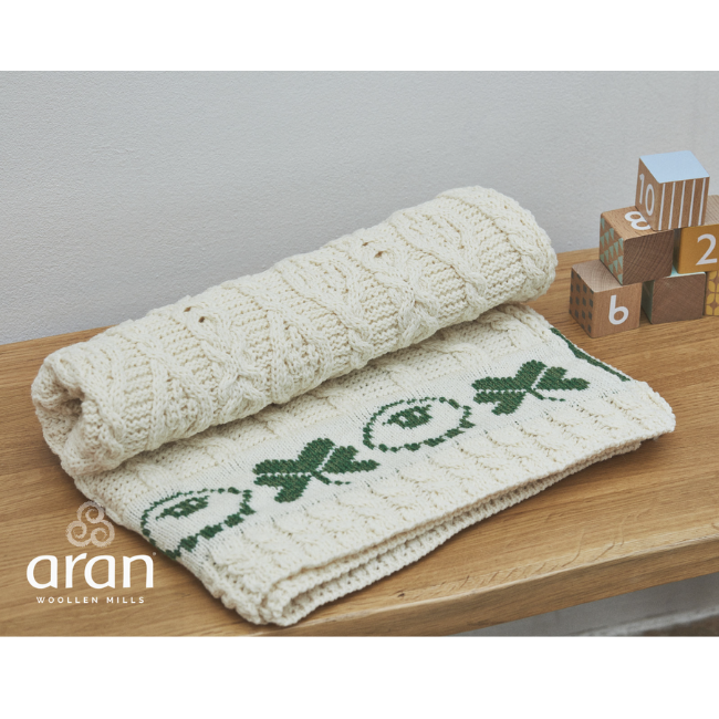 Aran Woollen Mills Sheep & Shamrock Aran Baby Blanket