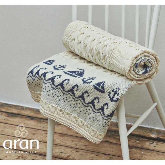 Aran Woollen Mills Boat & Anchor Aran Wool Blanket