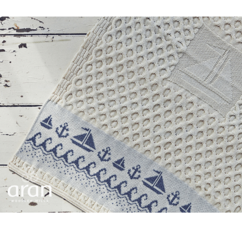Aran Woollen Mills Boat/Anchor Wool Blanket