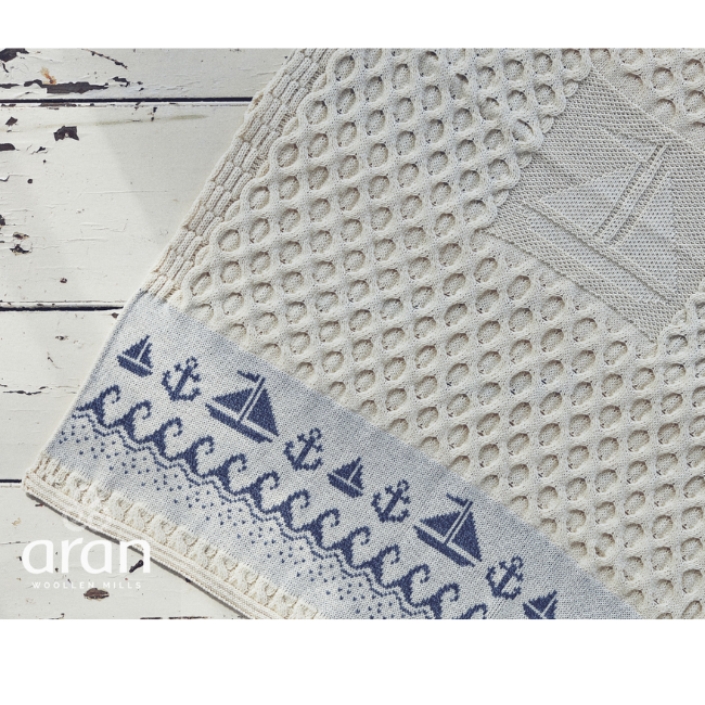 Aran Woollen Mills Boat & Anchor Aran Wool Blanket