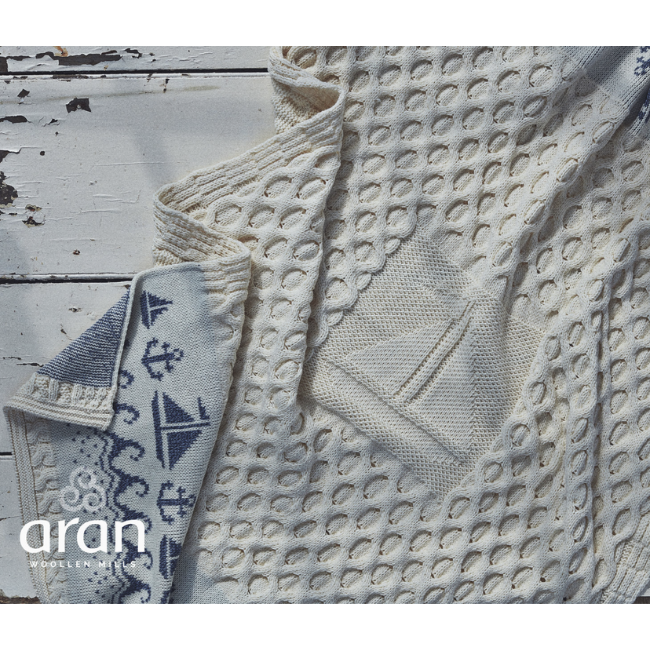 Aran Woollen Mills Boat & Anchor Aran Wool Blanket