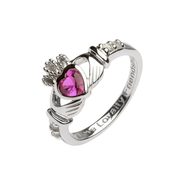 Shanore Sterling Silver Ruby Birthstone Claddagh Ring