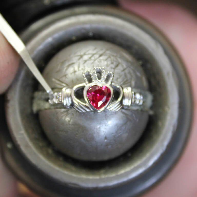 Shanore Sterling Silver Ruby Birthstone Claddagh Ring