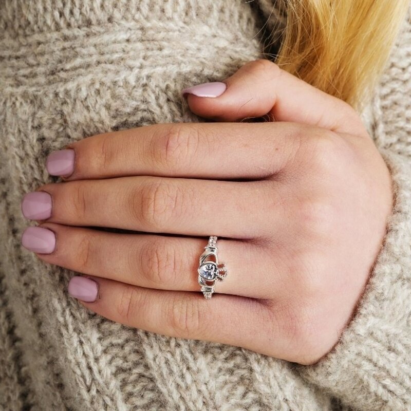 Shanore S/S April Birthstone Claddagh Ring