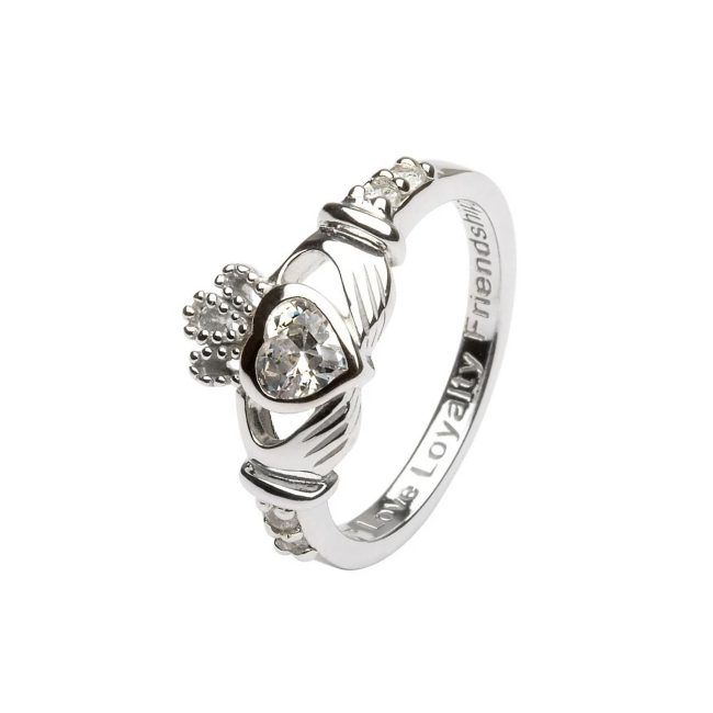 Shanore Sterling Silver April Birthstone Claddagh Ring