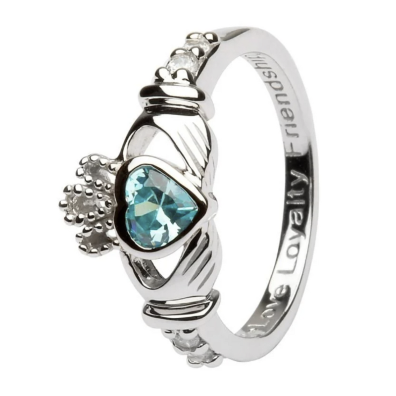 Shanore S/S March Birthstone Claddagh Ring