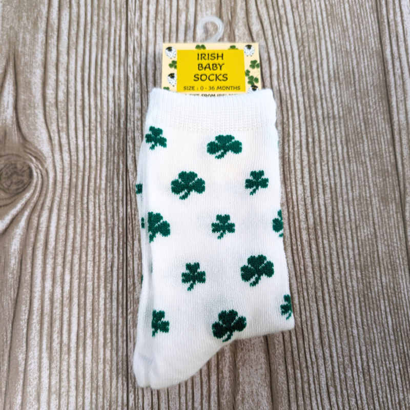 Liffey Artefacts Baby Socks: White w/ Shamrocks
