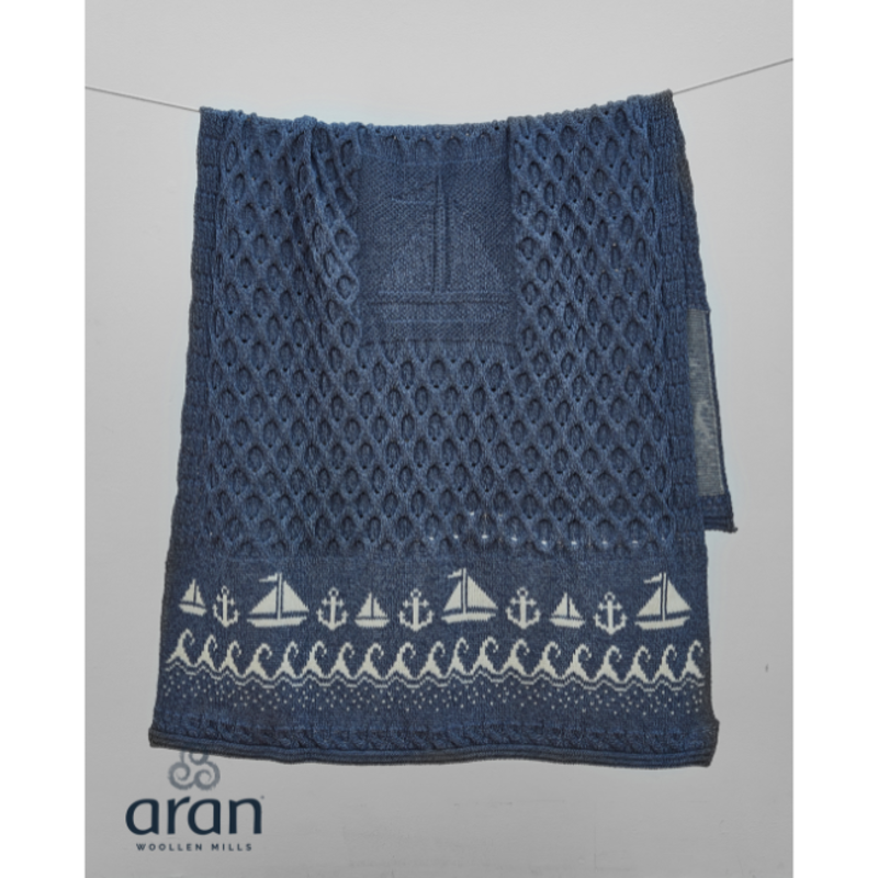 Aran Woollen Mills Boat/Anchor Wool Blanket