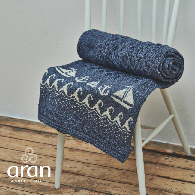 Aran Woollen Mills Boat/Anchor Wool Blanket