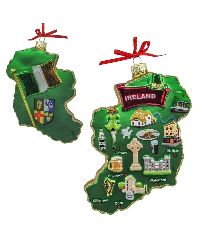 Noble Gems Ireland Map Glass Ornament 5.25"