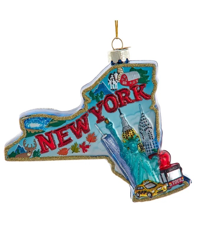 Noble Gems New York Map Glass Ornament 5.5"