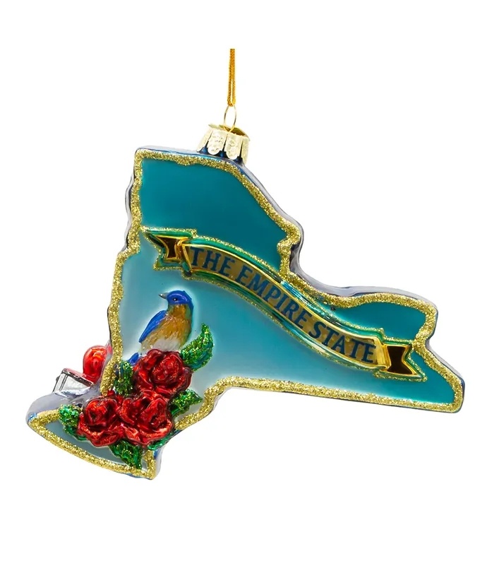 Noble Gems New York Map Glass Ornament 5.5"