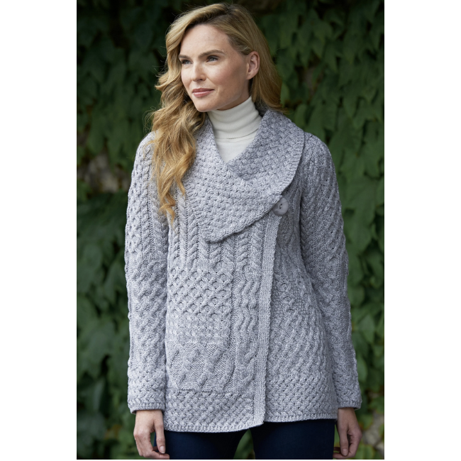 Aran Woollen Mills Wool Patchwork 1 Button Cardigan: