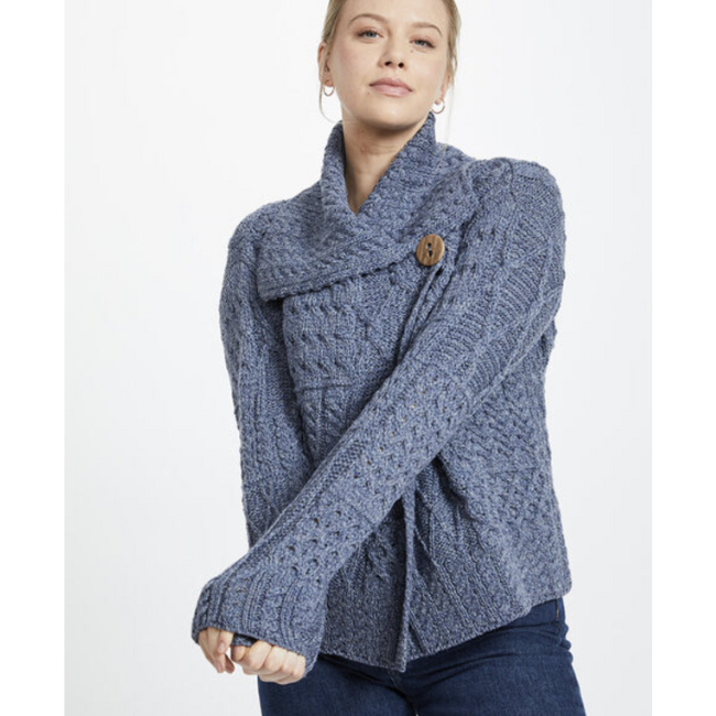 Aran Woollen Mills Patchwork 1 Button Denim Cardigan