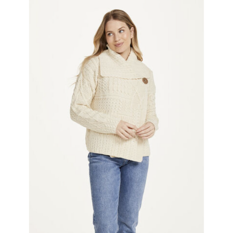 Aran Woollen Mills Wool Patchwork 1 Button Cardigan:
