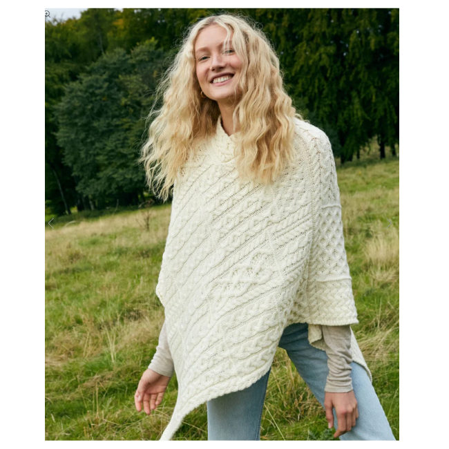 IrelandsEye Knitwear Horseshoe Cable Knit Natural Wool Poncho