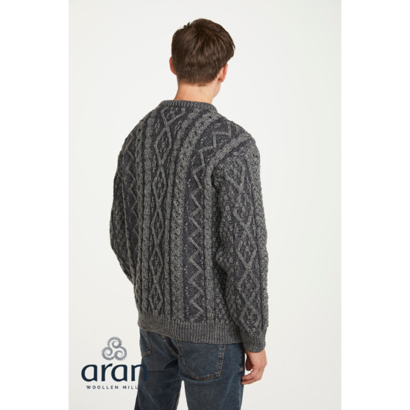 Aran Woollen Mills Wool Plaited Crew Neck Sweater: Grey Derby