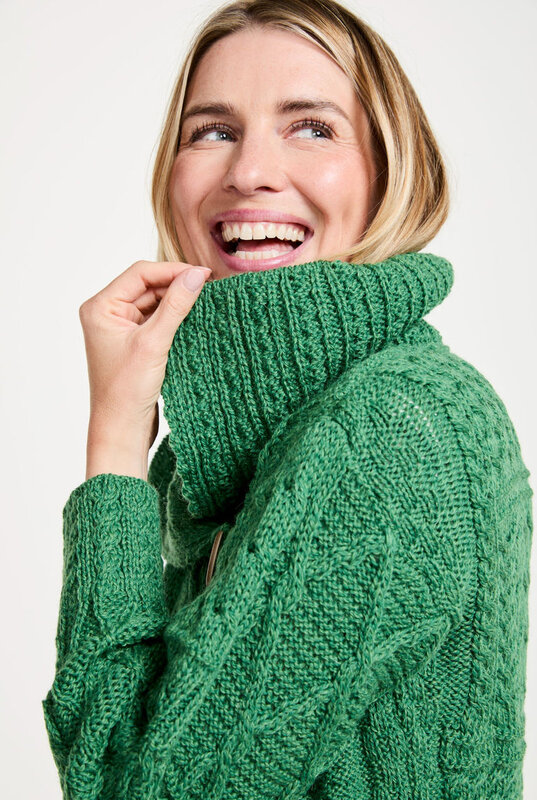 Aran Woollen Mills Patchwork 1 Button Green Cardigan: