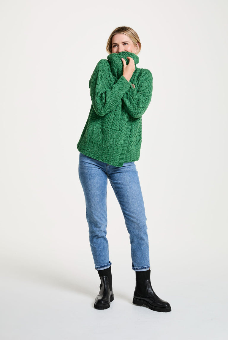 Aran Woollen Mills Patchwork 1 Button Green Cardigan