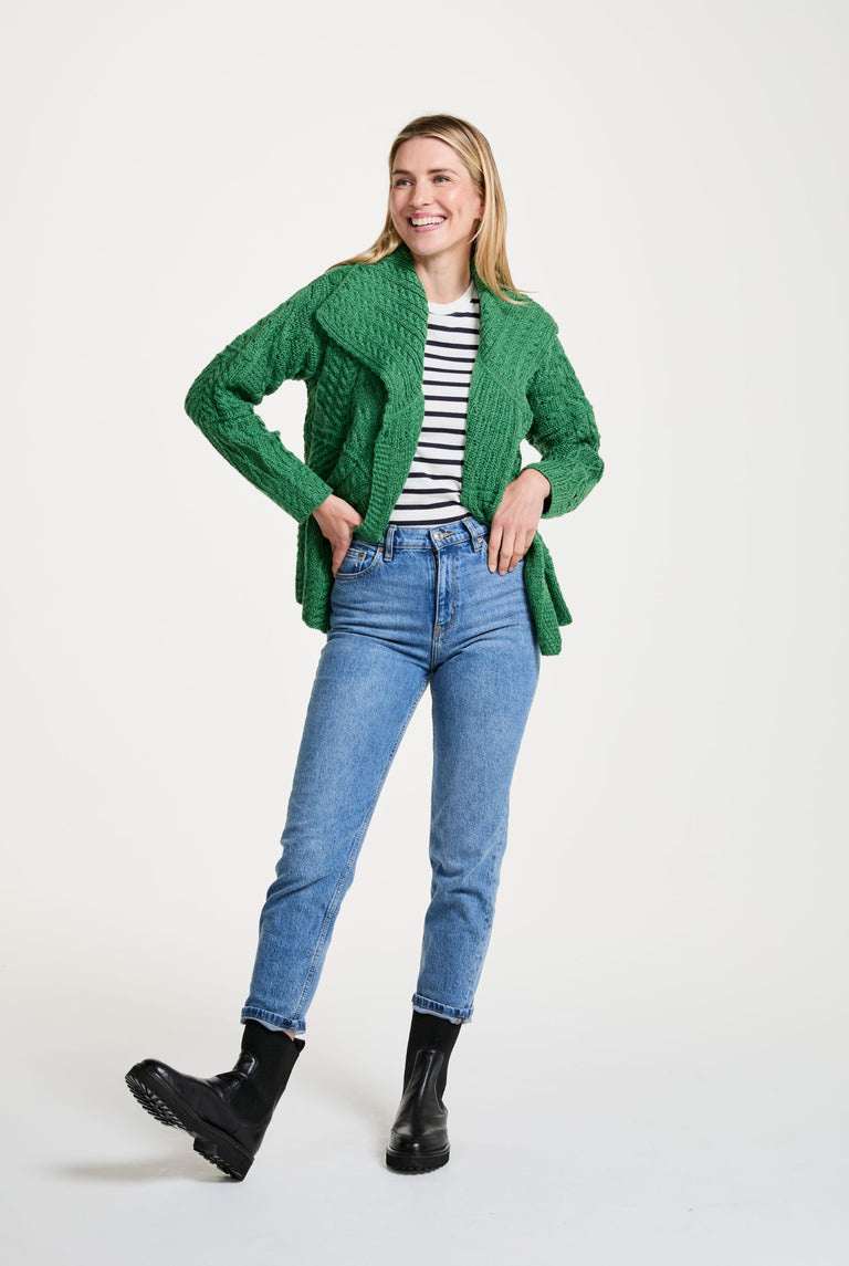 Aran Woollen Mills Patchwork 1 Button Green Cardigan