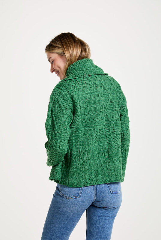 Aran Woollen Mills Patchwork 1 Button Green Cardigan: