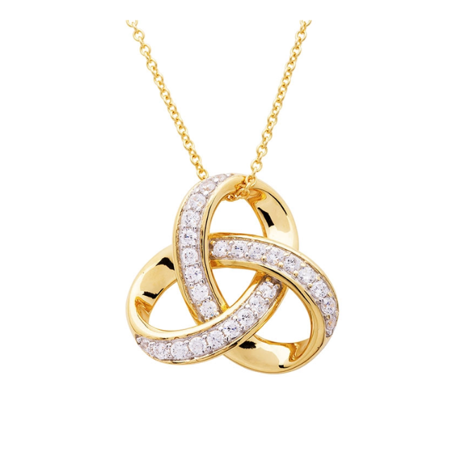 Shanore 14kt Gold Vermeil Rounded Trinity Knot Necklace w/ CZ
