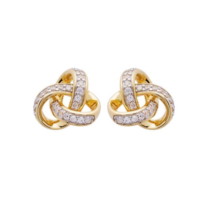 Shanore 14kt Gold Vermeil Rounded Trinity Stud Earrings w/ CZ