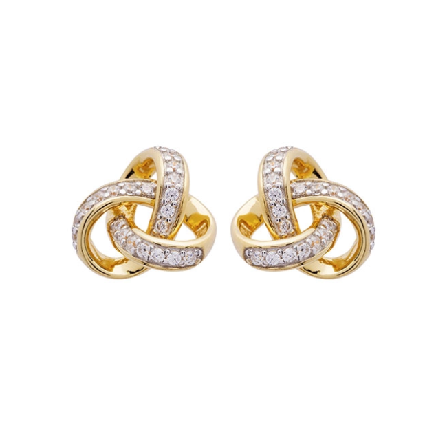 Shanore 14kt Gold Vermeil Rounded Trinity Stud Earrings w/ CZ