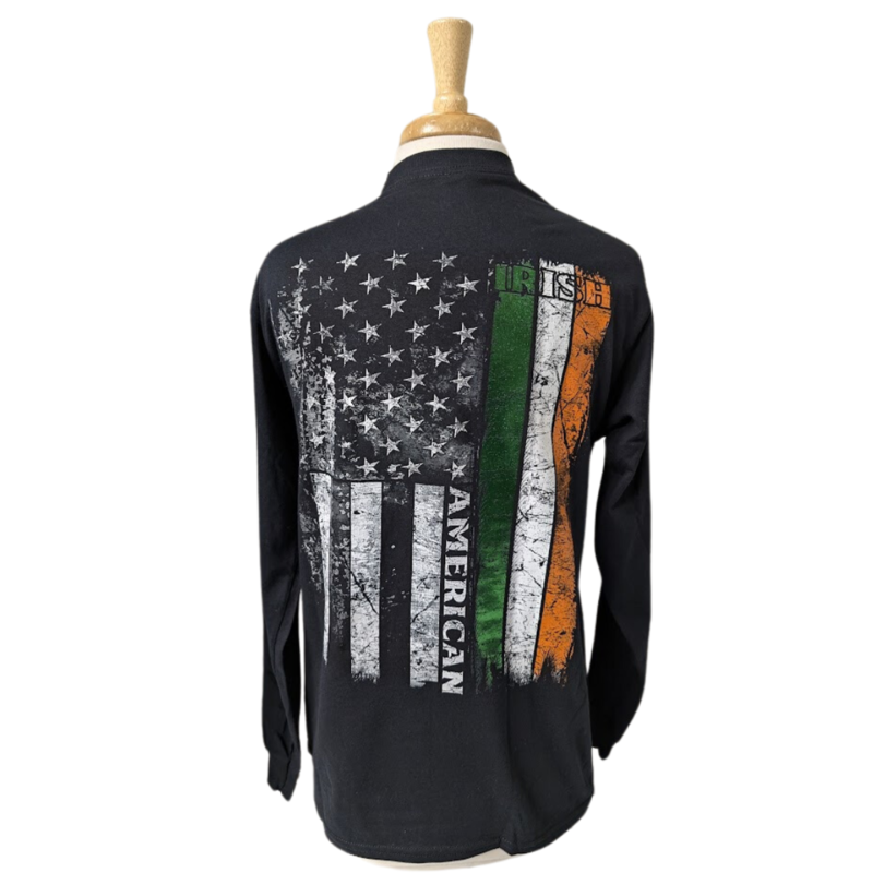 Coastal Tees Irish/American Flag Black Long Sleeve