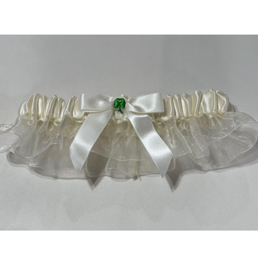 Simply Charming White Garter with Green Shamrock