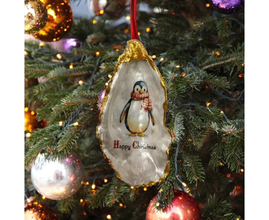 Oyster Tails Christmas Penguin Oyster Ornament