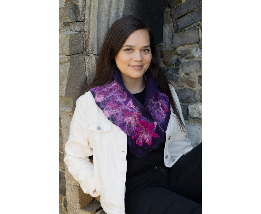 Jayne Gillan Designs Felt Flower Ruffle Collar: Purple/Pink