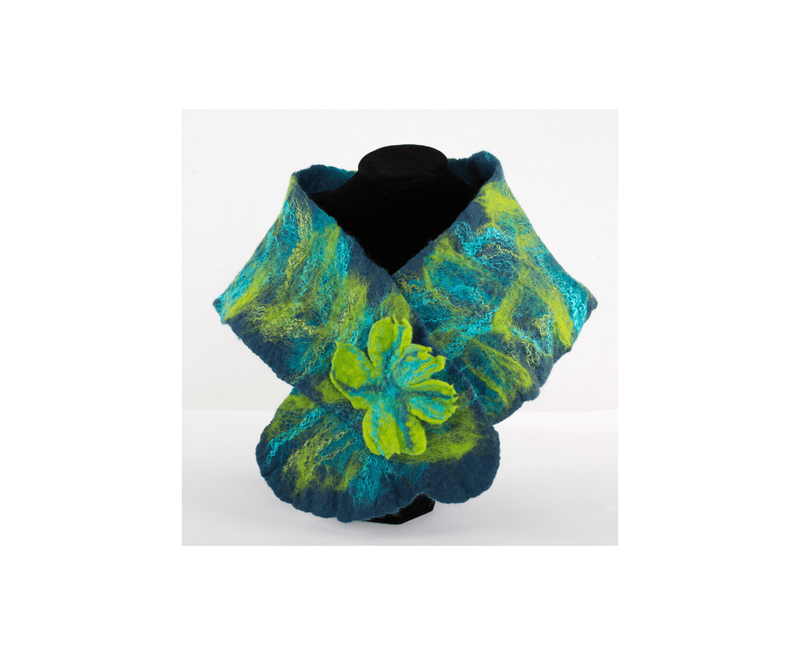 Jayne Gillan Designs Felt flower Ruffle Collar: Teal/Lime
