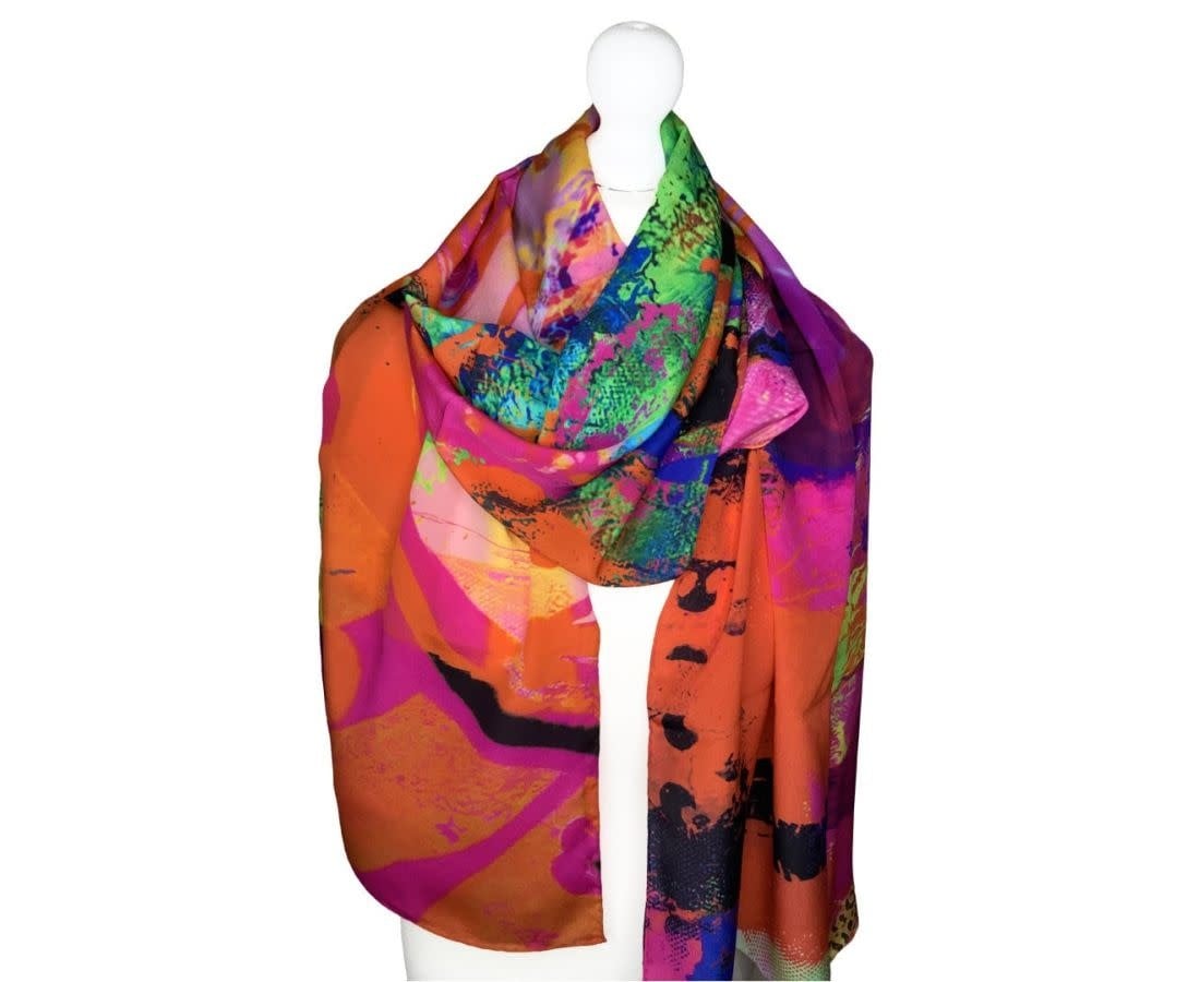 Clare O'Connor 100% Silk Scarf (16) - Bright Multi-Color